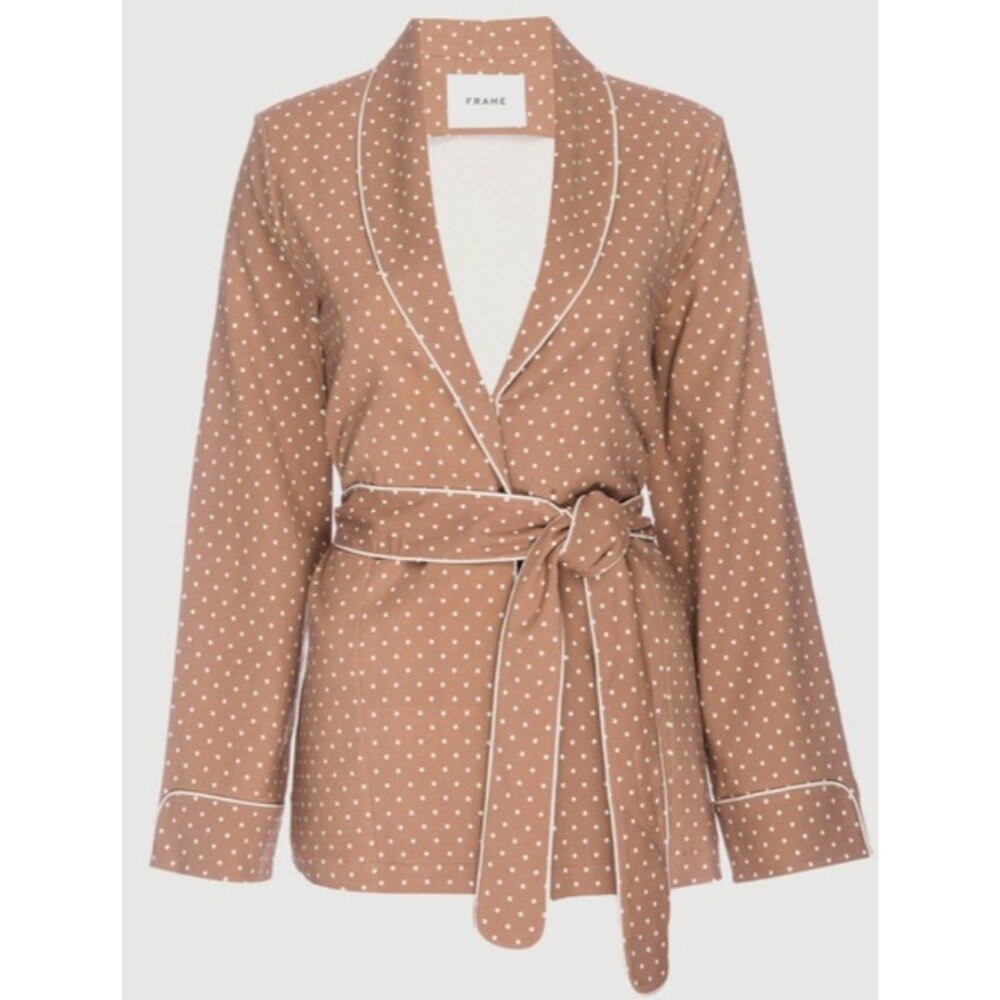 NWT Frame Smoking Jacket in Almondine Polka Dot Belted Blazer Topper S $495